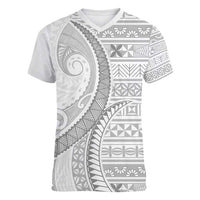 Tokelau White Sunday Women V-Neck T-Shirt Lotu Tamaiti Ngatu Tokelau Feletoa Manulua - Polynesian Pride
