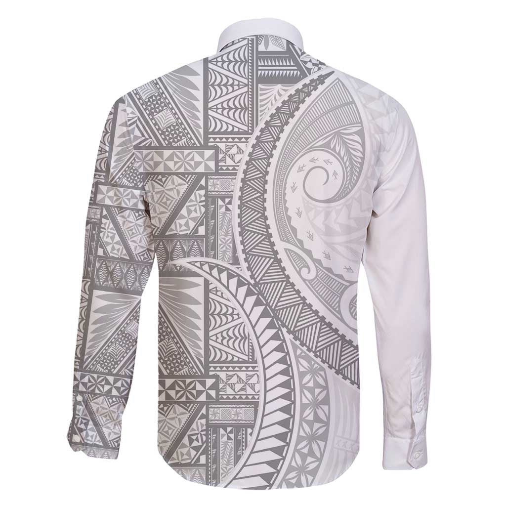 Tonga White Sunday Family Matching Long Sleeve Bodycon Dress and Hawaiian Shirt Lotu Tamaiti Ngatu Tribal - Polynesian Pride