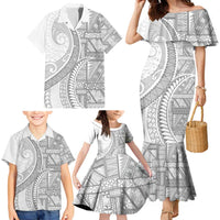 Tonga White Sunday Family Matching Mermaid Dress and Hawaiian Shirt Lotu Tamaiti Ngatu Tribal - Polynesian Pride