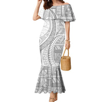 Tonga White Sunday Family Matching Mermaid Dress and Hawaiian Shirt Lotu Tamaiti Ngatu Tribal - Polynesian Pride