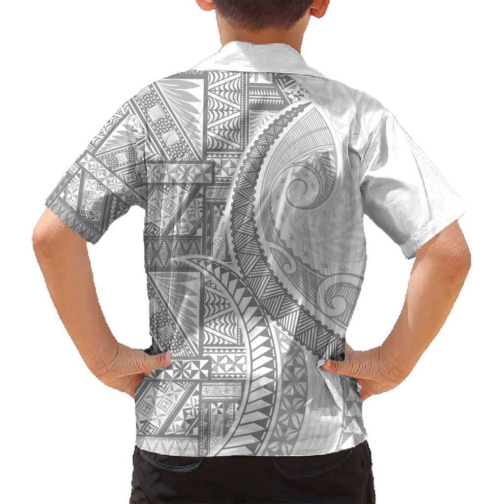 Tonga White Sunday Family Matching Off Shoulder Maxi Dress and Hawaiian Shirt Lotu Tamaiti Ngatu Tribal - Polynesian Pride