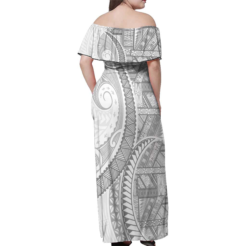 Tonga White Sunday Family Matching Off Shoulder Maxi Dress and Hawaiian Shirt Lotu Tamaiti Ngatu Tribal - Polynesian Pride