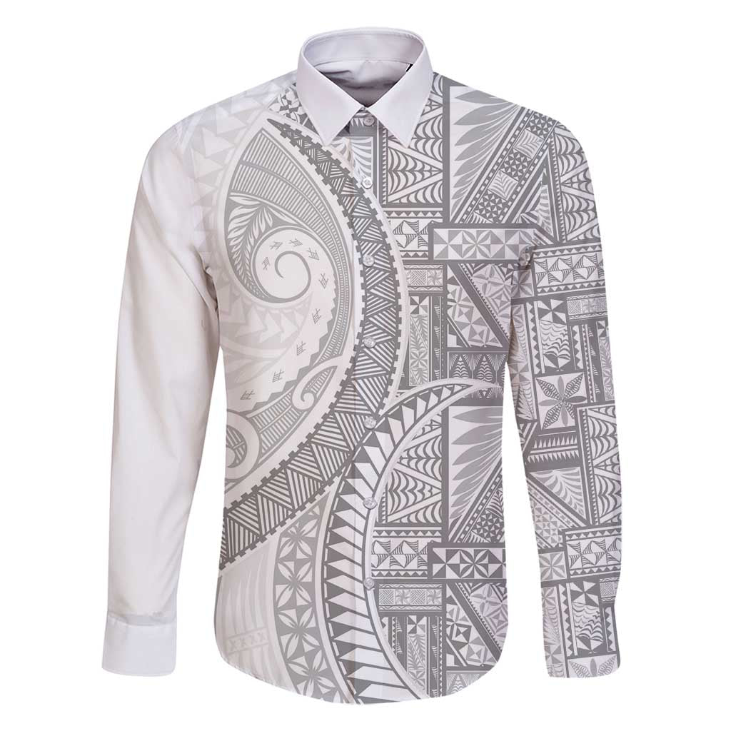 Tonga White Sunday Family Matching Off Shoulder Short Dress and Hawaiian Shirt Lotu Tamaiti Ngatu Tribal - Polynesian Pride