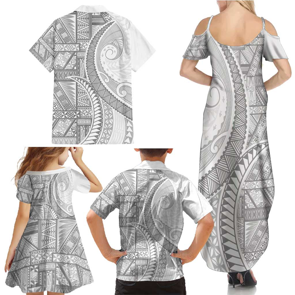 Tonga White Sunday Family Matching Summer Maxi Dress and Hawaiian Shirt Lotu Tamaiti Ngatu Tribal - Polynesian Pride