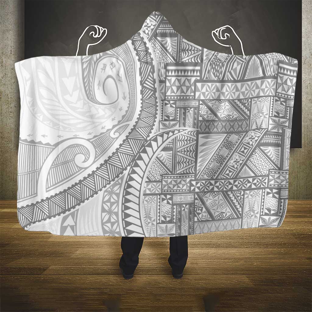 Tonga White Sunday Hooded Blanket Lotu Tamaiti Ngatu Tribal - Polynesian Pride