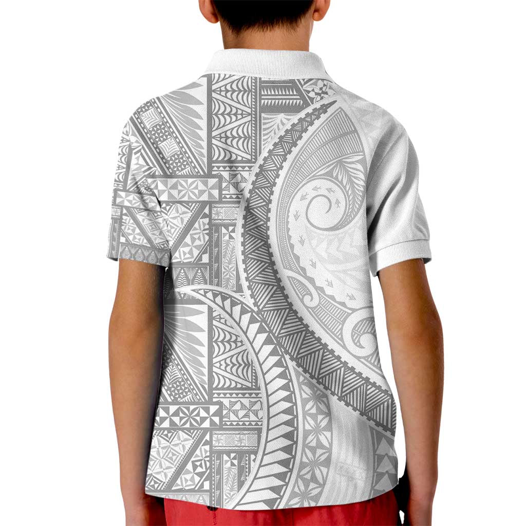 Tonga White Sunday Kid Polo Shirt Lotu Tamaiti Ngatu Tribal - Polynesian Pride