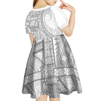 Tonga White Sunday Kid Short Sleeve Dress Lotu Tamaiti Ngatu Tribal - Polynesian Pride