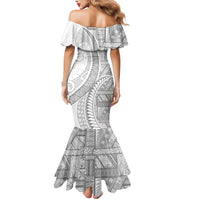 Tonga White Sunday Mermaid Dress Lotu Tamaiti Ngatu Tribal - Polynesian Pride
