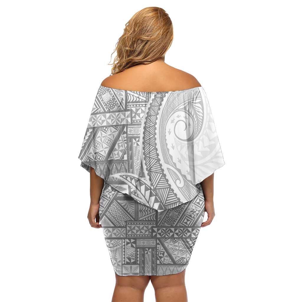 Tonga White Sunday Off Shoulder Short Dress Lotu Tamaiti Ngatu Tribal - Polynesian Pride