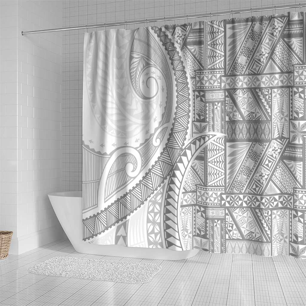 Tonga White Sunday Shower Curtain Lotu Tamaiti Ngatu Tribal - Polynesian Pride