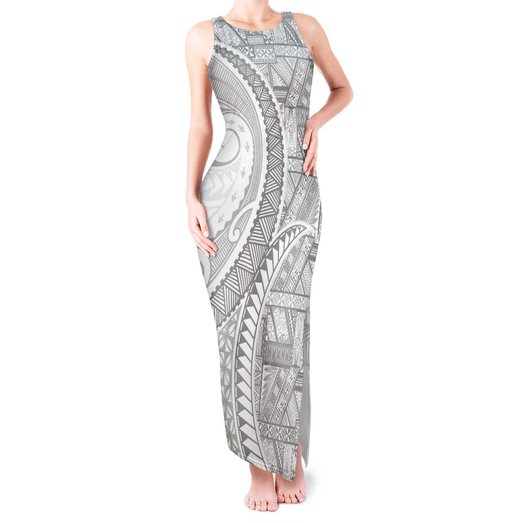 Tonga White Sunday Tank Maxi Dress Lotu Tamaiti Ngatu Tribal - Polynesian Pride
