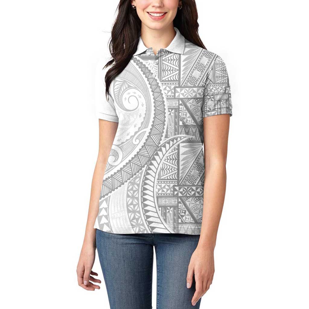 Tonga White Sunday Women Polo Shirt Lotu Tamaiti Ngatu Tribal - Polynesian Pride