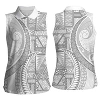 Tonga White Sunday Women Sleeveless Polo Shirt Lotu Tamaiti Ngatu Tribal - Polynesian Pride