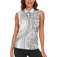 Tonga White Sunday Women Sleeveless Polo Shirt Lotu Tamaiti Ngatu Tribal - Polynesian Pride