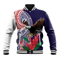 American Samoa Bald Eagle Personalized Baseball Jacket Polynesian Teuila Flowers - Polynesian Pride