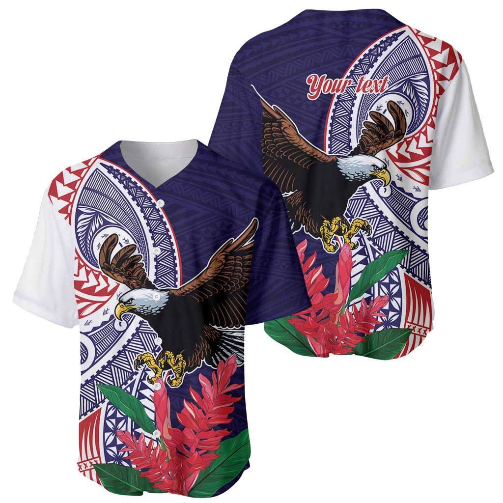 American Samoa Bald Eagle Personalized Baseball Jersey Polynesian Teuila Flowers - Polynesian Pride