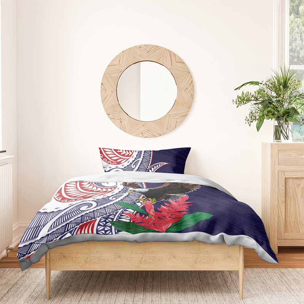 American Samoa Bald Eagle Personalized Bedding Set Polynesian Teuila Flowers - Polynesian Pride