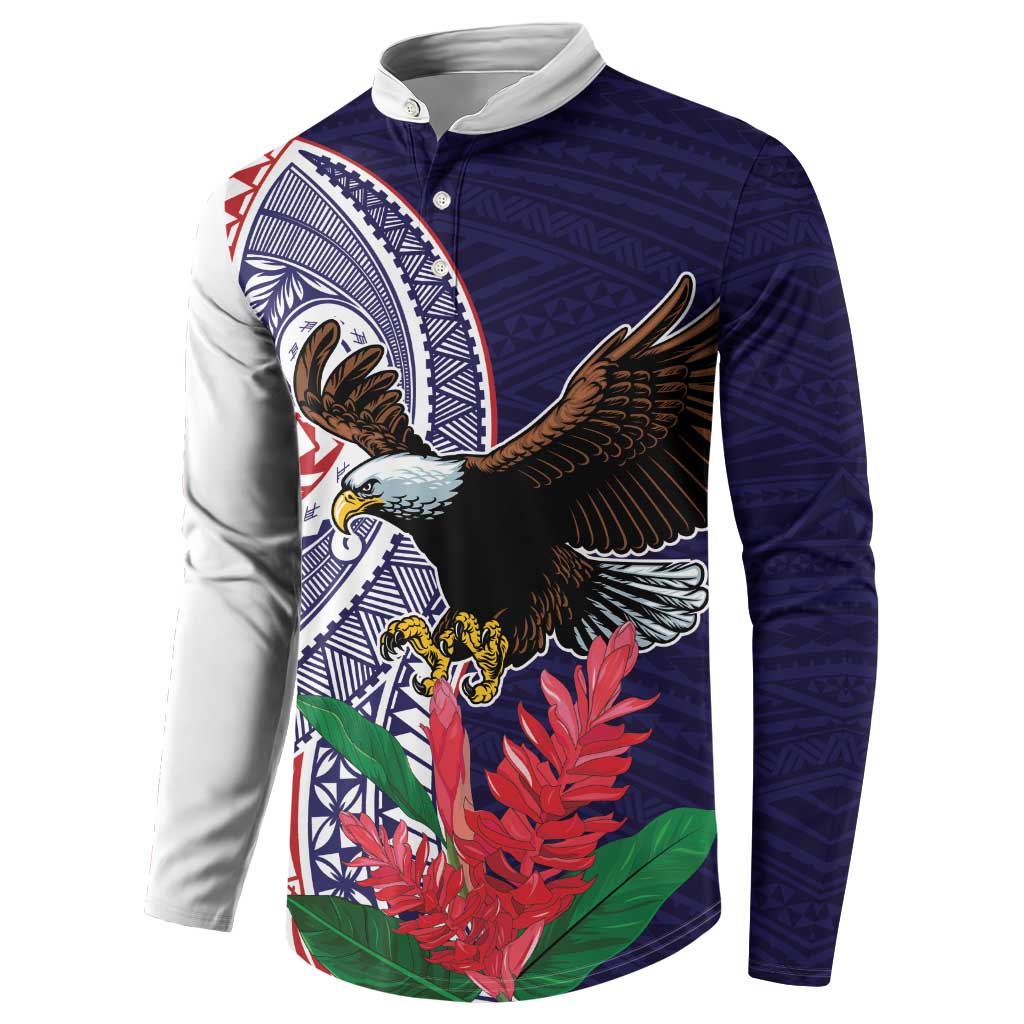 American Samoa Bald Eagle Personalized Button Sweatshirt Polynesian Teuila Flowers - Polynesian Pride