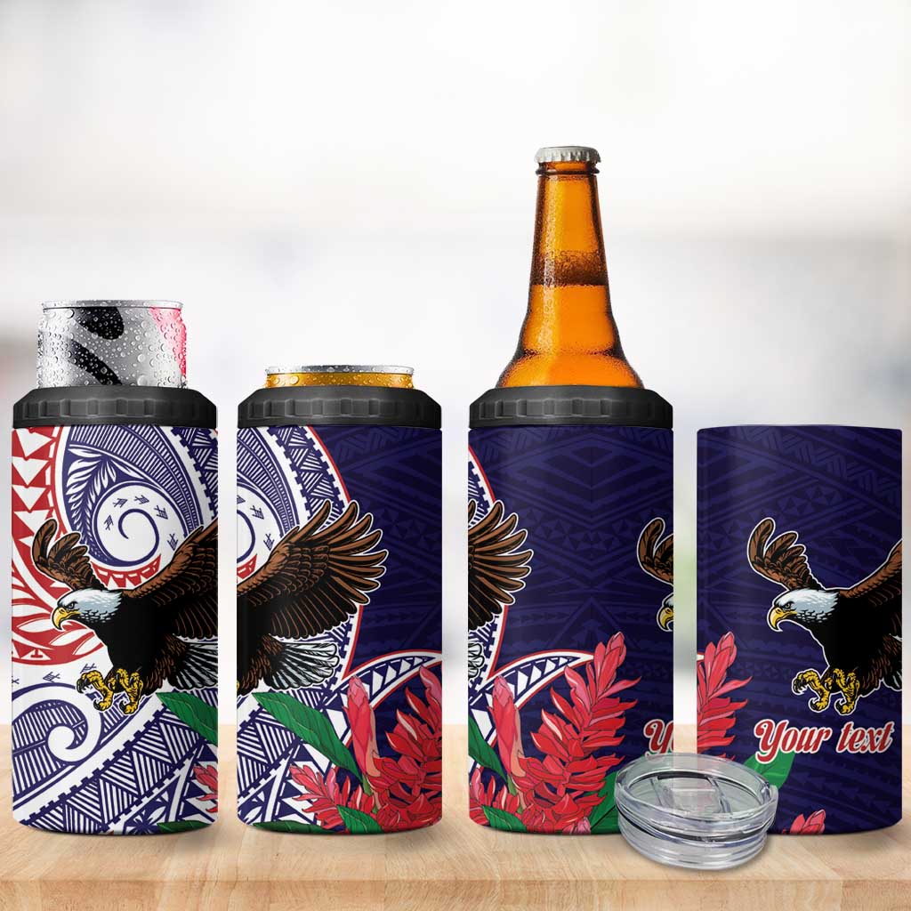 American Samoa Bald Eagle Personalized 4 in 1 Can Cooler Tumbler Polynesian Teuila Flowers LT9 - Polynesian Pride