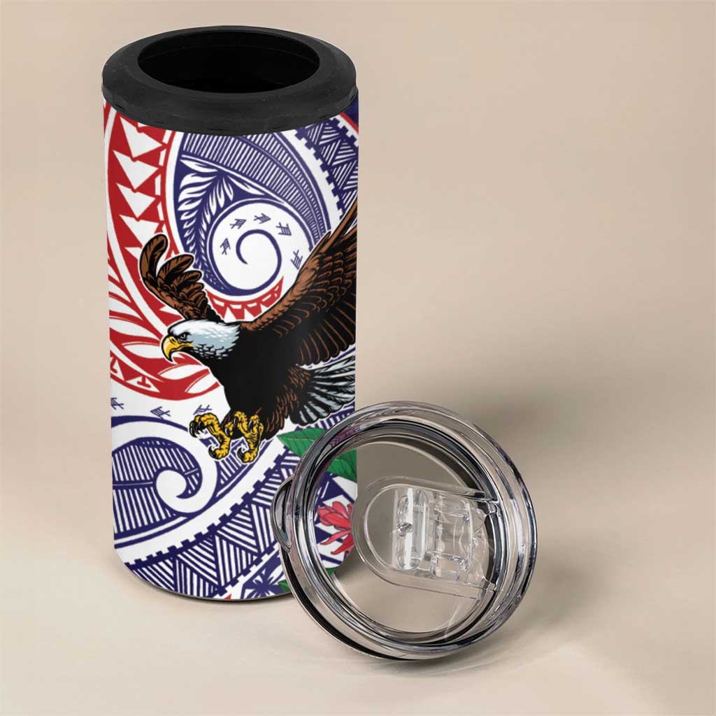 American Samoa Bald Eagle Personalized 4 in 1 Can Cooler Tumbler Polynesian Teuila Flowers LT9 - Polynesian Pride