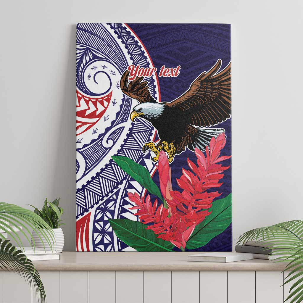 American Samoa Bald Eagle Personalized Canvas Wall Art Polynesian Teuila Flowers - Polynesian Pride
