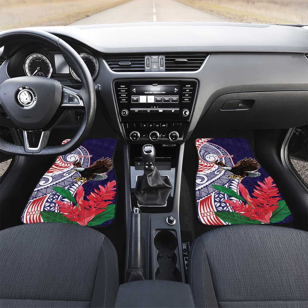American Samoa Bald Eagle Personalized Car Mats Polynesian Teuila Flowers LT9 Set 2pcs - Front Blue - Polynesian Pride
