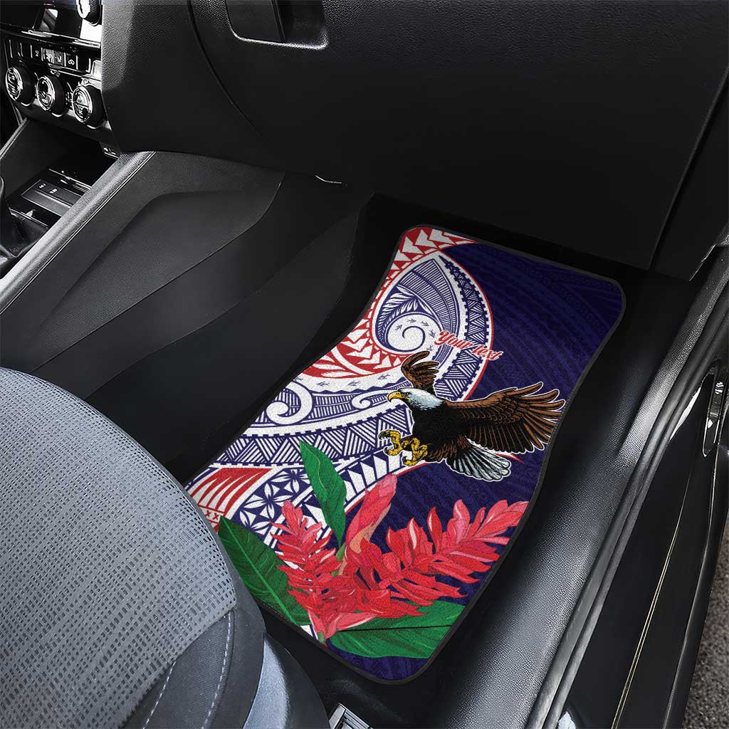 American Samoa Bald Eagle Personalized Car Mats Polynesian Teuila Flowers LT9 - Polynesian Pride