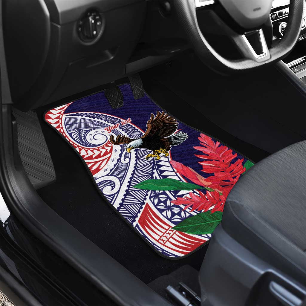 American Samoa Bald Eagle Personalized Car Mats Polynesian Teuila Flowers LT9 - Polynesian Pride