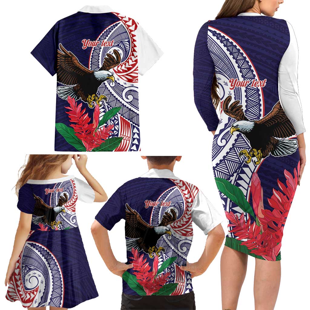 American Samoa Bald Eagle Personalized Family Matching Long Sleeve Bodycon Dress and Hawaiian Shirt Polynesian Teuila Flowers - Polynesian Pride