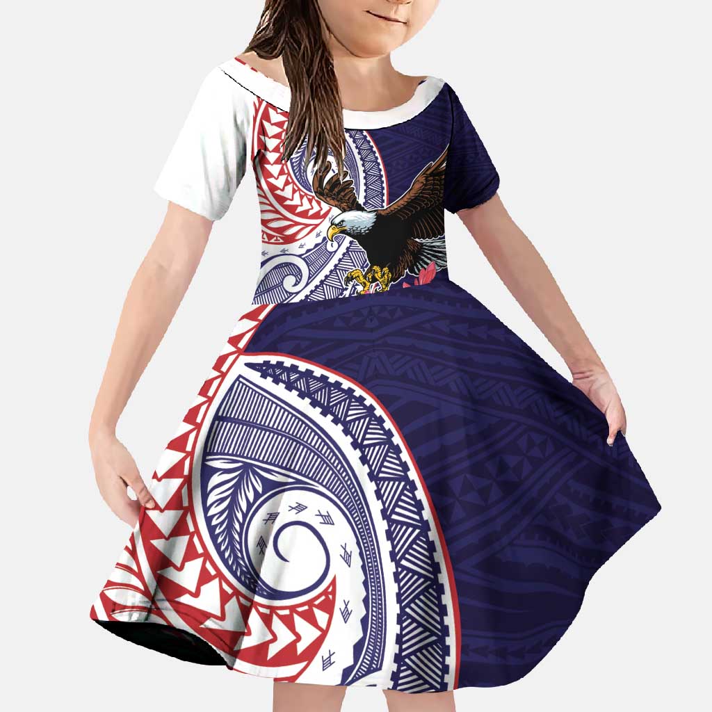 American Samoa Bald Eagle Personalized Family Matching Mermaid Dress and Hawaiian Shirt Polynesian Teuila Flowers - Polynesian Pride