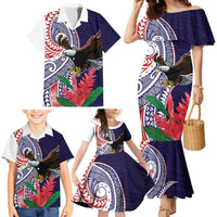 American Samoa Bald Eagle Personalized Family Matching Mermaid Dress and Hawaiian Shirt Polynesian Teuila Flowers - Polynesian Pride
