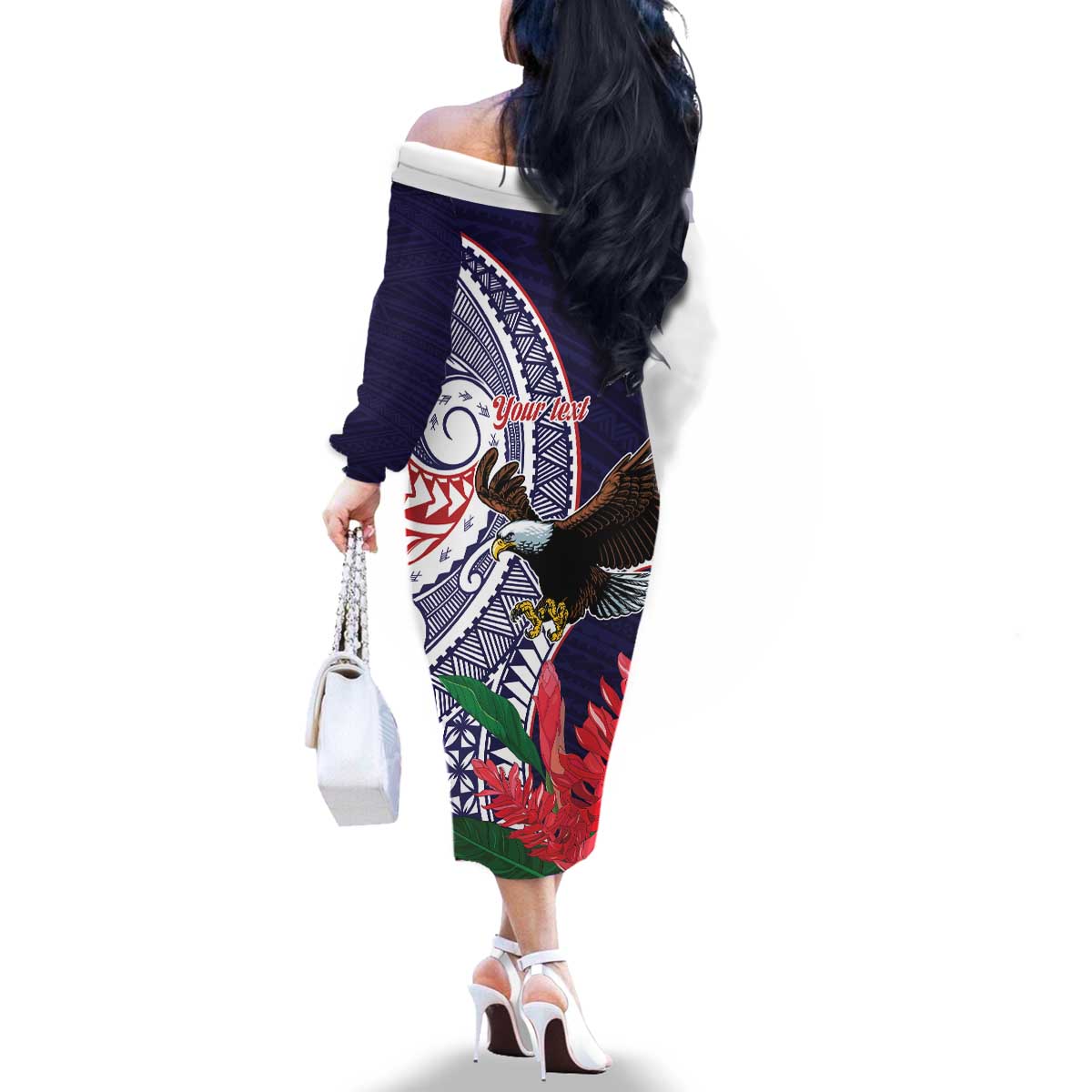 American Samoa Bald Eagle Personalized Family Matching Off The Shoulder Long Sleeve Dress and Hawaiian Shirt Polynesian Teuila Flowers - Polynesian Pride