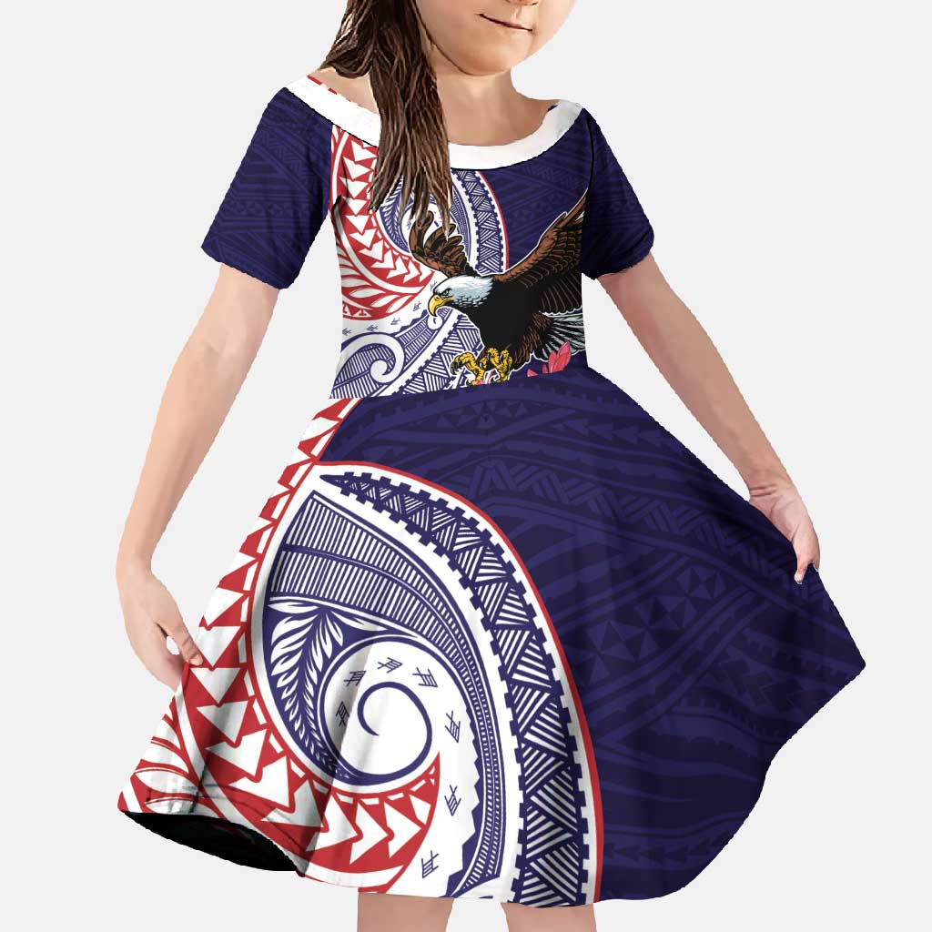 American Samoa Bald Eagle Personalized Family Matching Off Shoulder Maxi Dress and Hawaiian Shirt Polynesian Teuila Flowers - Polynesian Pride