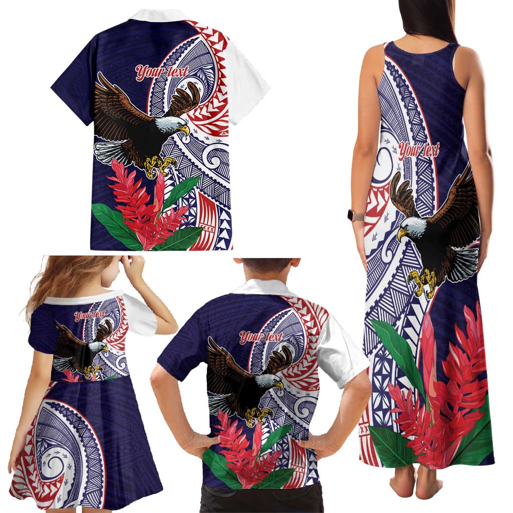 American Samoa Bald Eagle Personalized Family Matching Tank Maxi Dress and Hawaiian Shirt Polynesian Teuila Flowers - Polynesian Pride