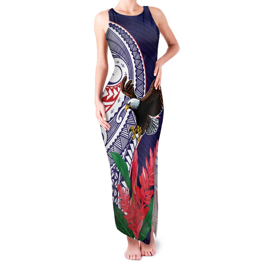 American Samoa Bald Eagle Personalized Family Matching Tank Maxi Dress and Hawaiian Shirt Polynesian Teuila Flowers - Polynesian Pride