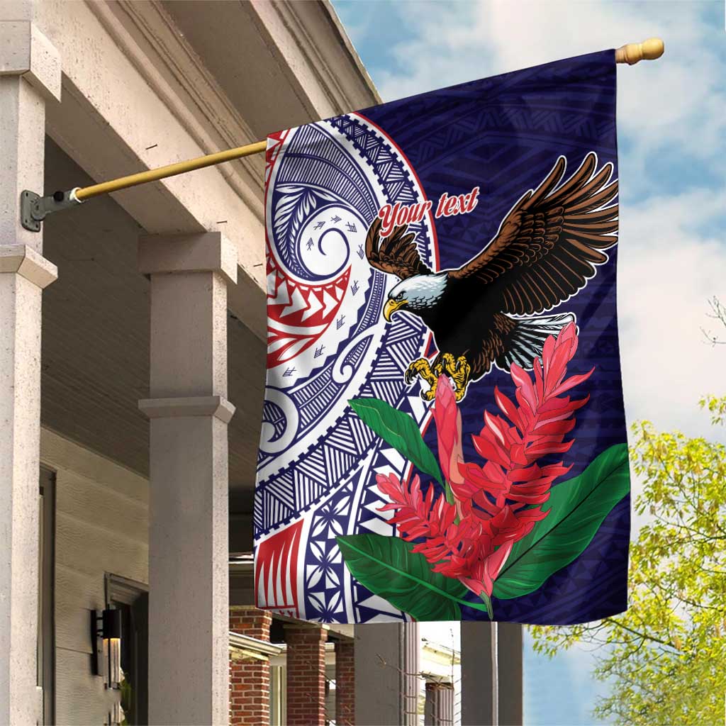 American Samoa Bald Eagle Personalized Garden Flag Polynesian Teuila Flowers - Polynesian Pride