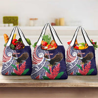 American Samoa Bald Eagle Personalized Grocery Bag Polynesian Teuila Flowers LT9 3-pack One Size Blue - Polynesian Pride