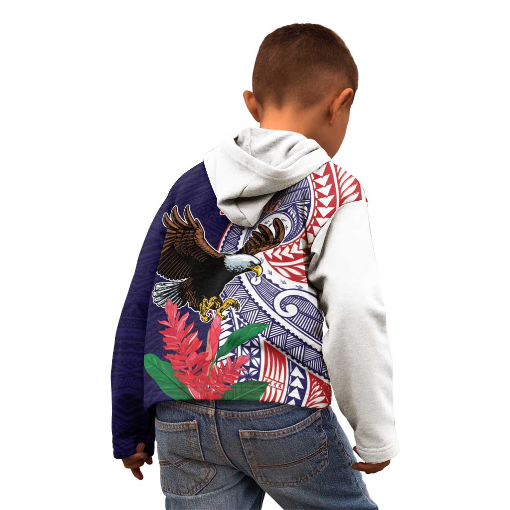 American Samoa Bald Eagle Personalized Kid Hoodie Polynesian Teuila Flowers - Polynesian Pride