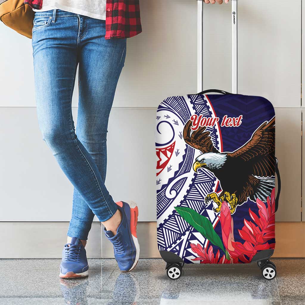 American Samoa Bald Eagle Personalized Luggage Cover Polynesian Teuila Flowers - Polynesian Pride