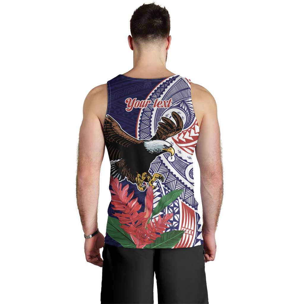 American Samoa Bald Eagle Personalized Men Tank Top Polynesian Teuila Flowers - Polynesian Pride