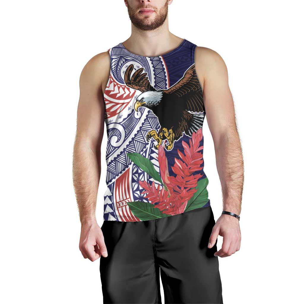 American Samoa Bald Eagle Personalized Men Tank Top Polynesian Teuila Flowers - Polynesian Pride