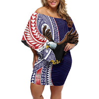 American Samoa Bald Eagle Personalized Off Shoulder Short Dress Polynesian Teuila Flowers - Polynesian Pride