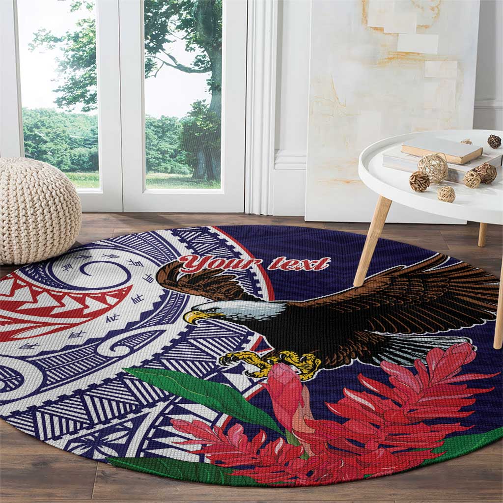 American Samoa Bald Eagle Personalized Round Carpet Polynesian Teuila Flowers - Polynesian Pride