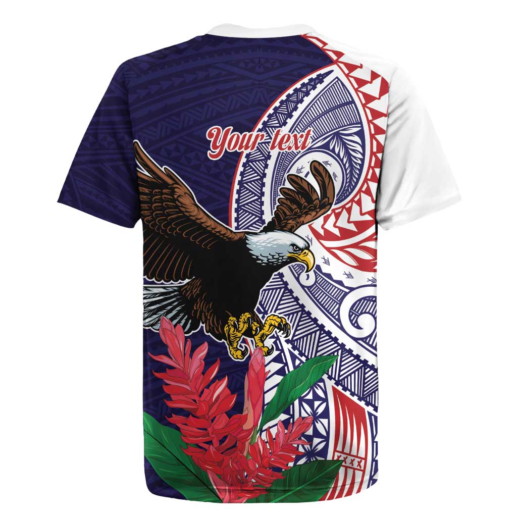 American Samoa Bald Eagle Personalized Rugby Jersey Polynesian Teuila Flowers LT9 - Polynesian Pride