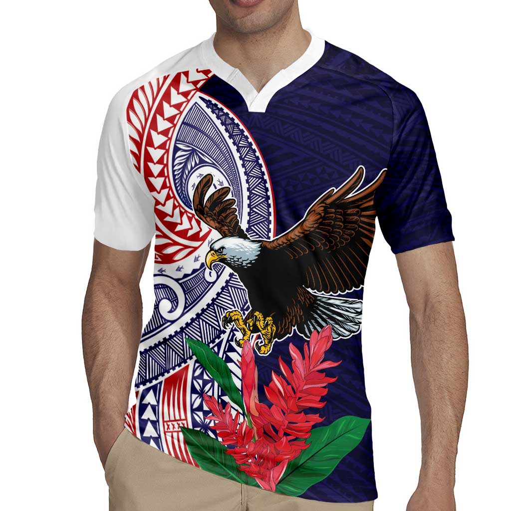 American Samoa Bald Eagle Personalized Rugby Jersey Polynesian Teuila Flowers LT9 - Polynesian Pride