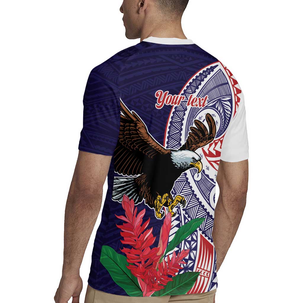 American Samoa Bald Eagle Personalized Rugby Jersey Polynesian Teuila Flowers LT9 - Polynesian Pride