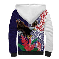 American Samoa Bald Eagle Personalized Sherpa Hoodie Polynesian Teuila Flowers - Polynesian Pride