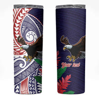 American Samoa Bald Eagle Personalized Skinny Tumbler Polynesian Teuila Flowers LT9 Blue - Polynesian Pride