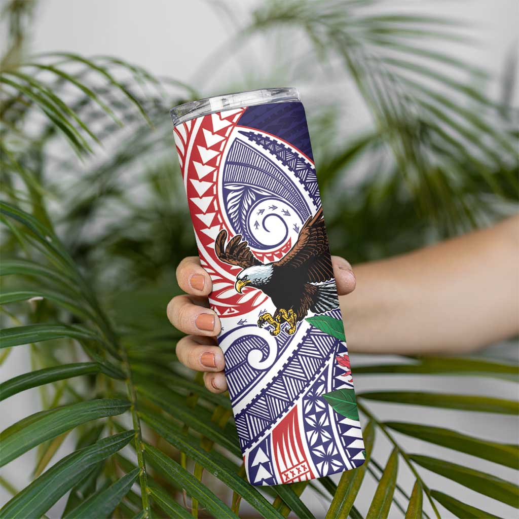 American Samoa Bald Eagle Personalized Skinny Tumbler Polynesian Teuila Flowers LT9 - Polynesian Pride