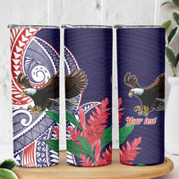 American Samoa Bald Eagle Personalized Skinny Tumbler Polynesian Teuila Flowers LT9 - Polynesian Pride